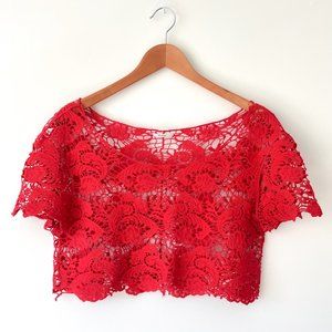 Urban Outfitters Red Cotton Lace Cropped Top